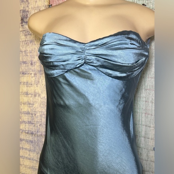 Satin One & Only Blue Women Tupe Top Sweetheart Slit Dress Size M Strapless Gown - Picture 5 of 11